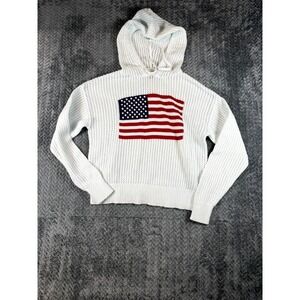 Universal Thread Goods Co Sweater Womens Medium White USA Flag Open Knit Hooded